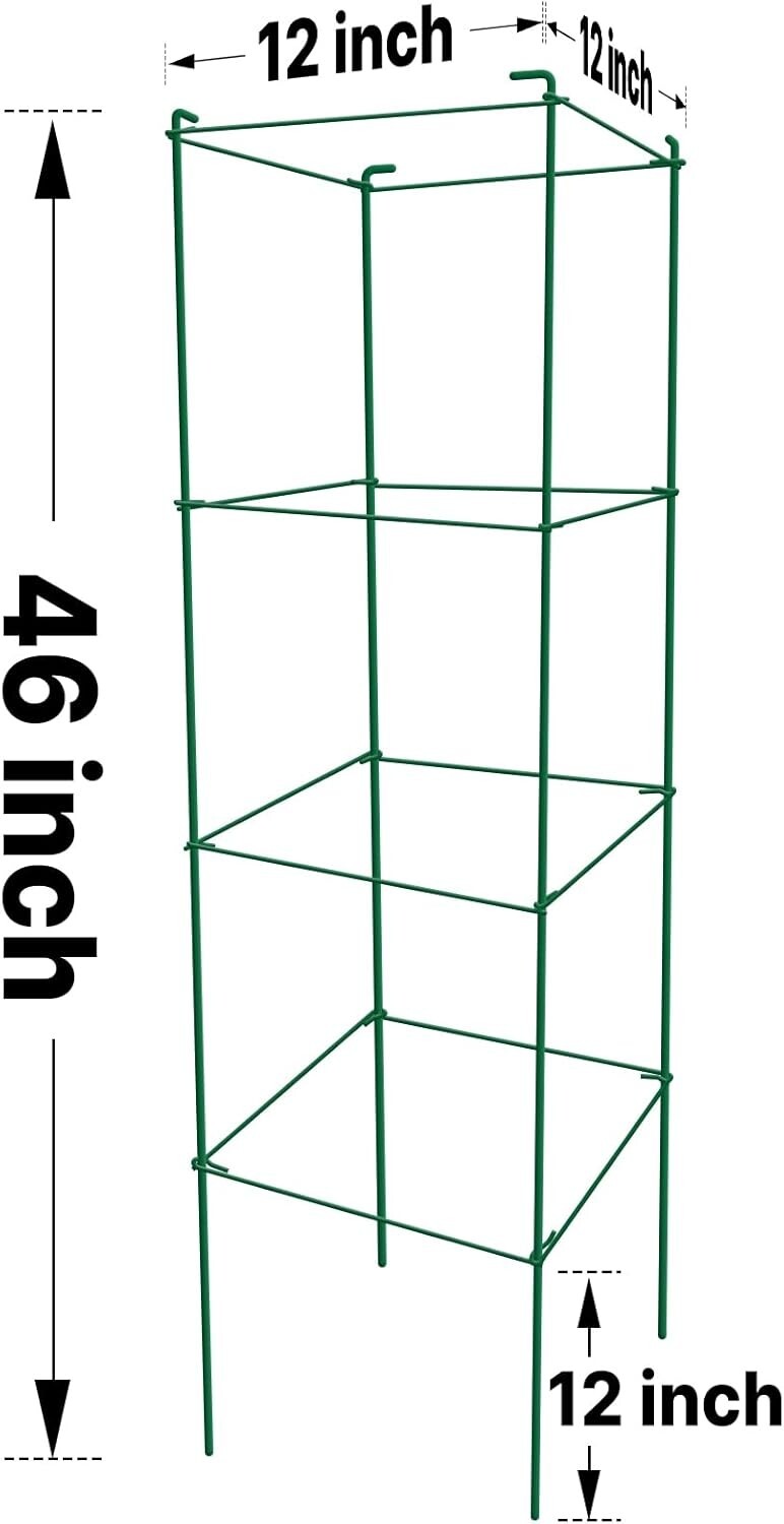 6-Pack 46-Inch Heavy-Duty Tomato Cages with Twist Ties for Climbing Plants