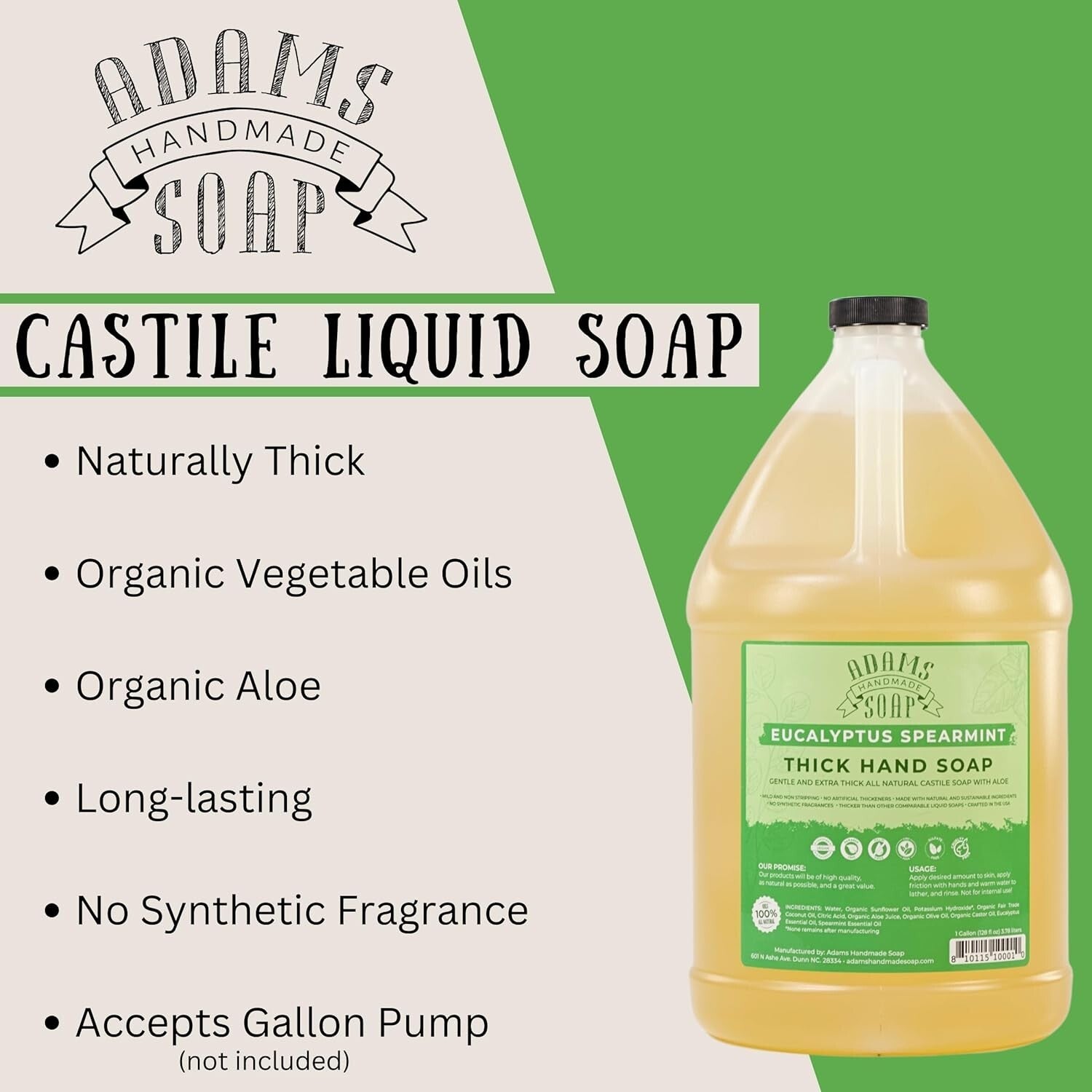 1 Gallon Organic Eucalyptus Spearmint Castile Hand Soap - Eco-Friendly Solution