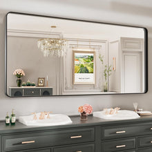 Load image into Gallery viewer, Versatile Horizontal or Vertical Black Metal Bathroom Mirror - Easy Install