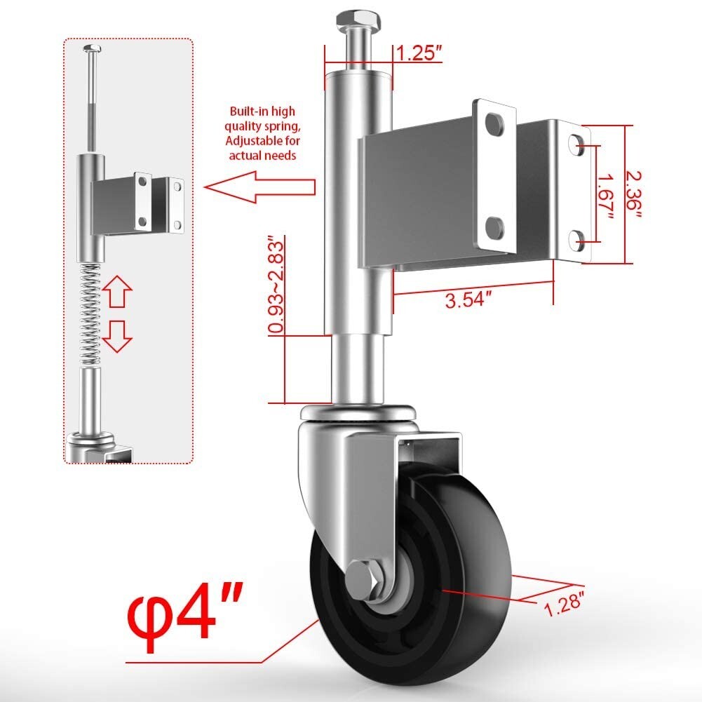 Durable 4” Spring Loaded Gate Casters with Heavy-Duty Hardware Pack Included