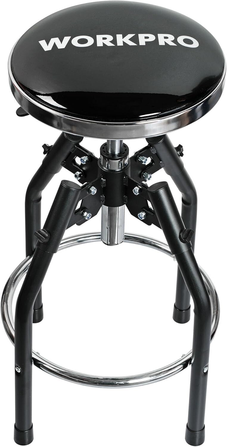Black Heavy Duty Shop Stool - Hydraulic Height Adjustable 29in to 33.86in