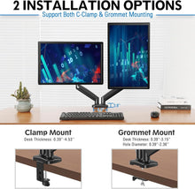 Load image into Gallery viewer, Height Adjustable Dual Monitor Arm with C-Clamp &amp; Grommet Base - Black, Max 32"