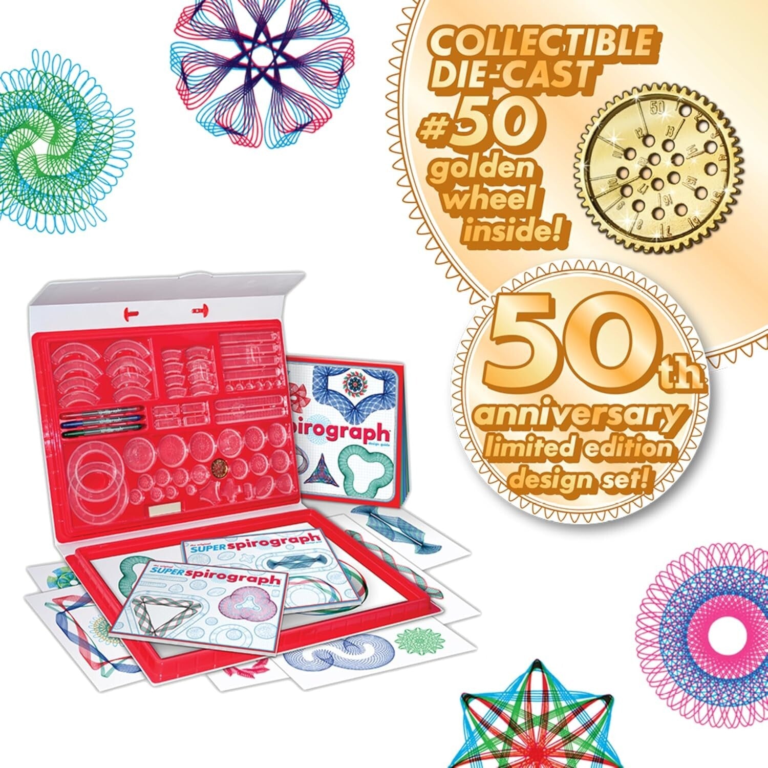 Deluxe 50th Anniversary Kids Art Set – Complete Spirograph Kit with Case & Guide