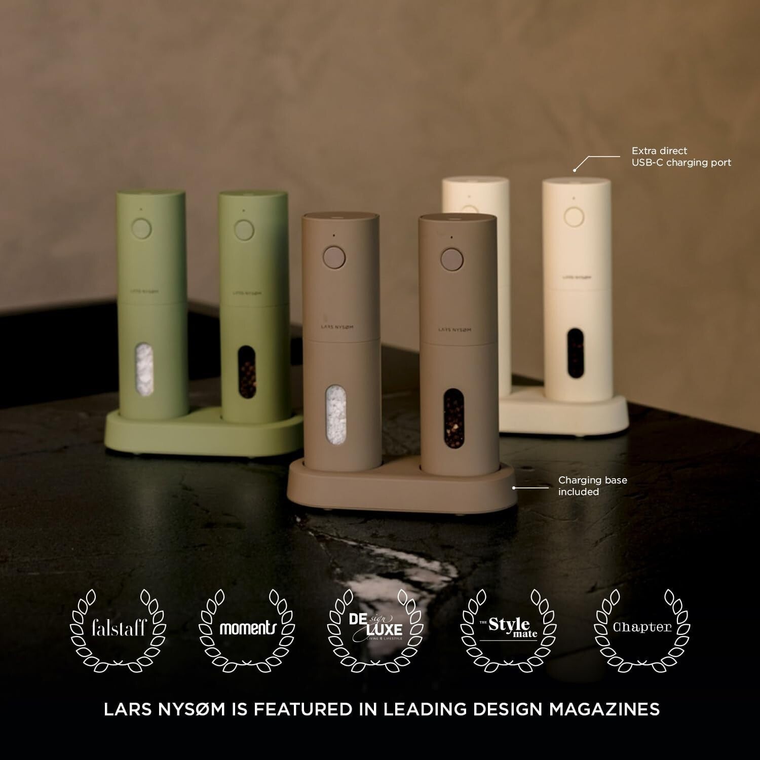 Automatic Electric Spice Mill Set with Adjustable Ceramic Grinder - Black