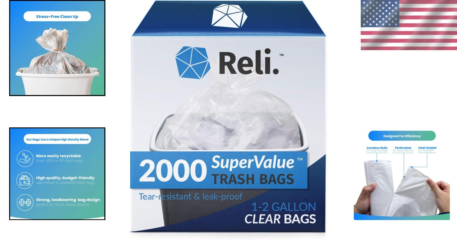 Clear Plastic 1-2 Gallon Trash Bags - 2000 Count for Mess-Free Waste Management