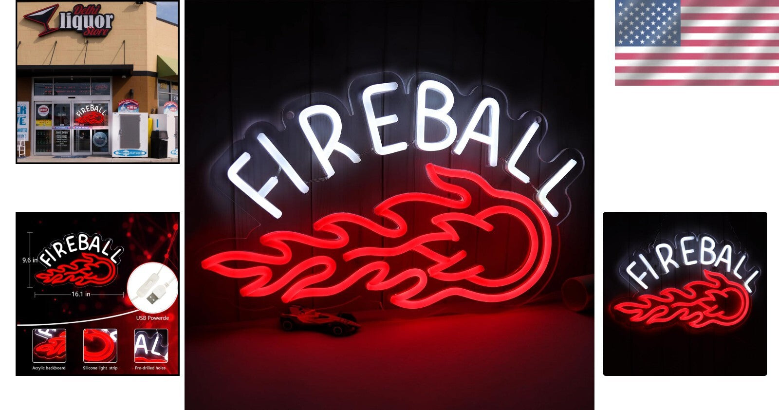 Classic FIREBALL Whiskey Neon Light - Decorative Bar Sign for Home & Office