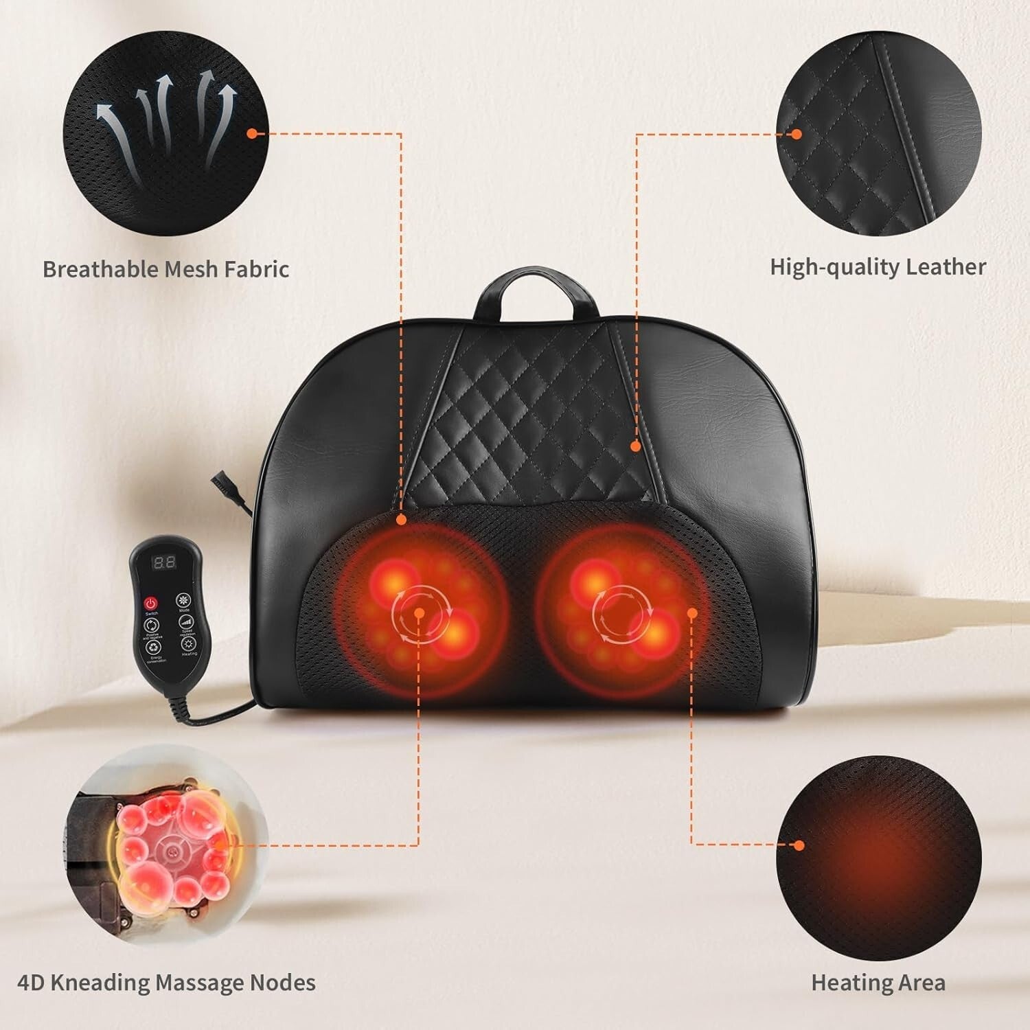 Cordless Rechargeable Neck and Back Massager with Heat - Shiatsu Therapy Relief