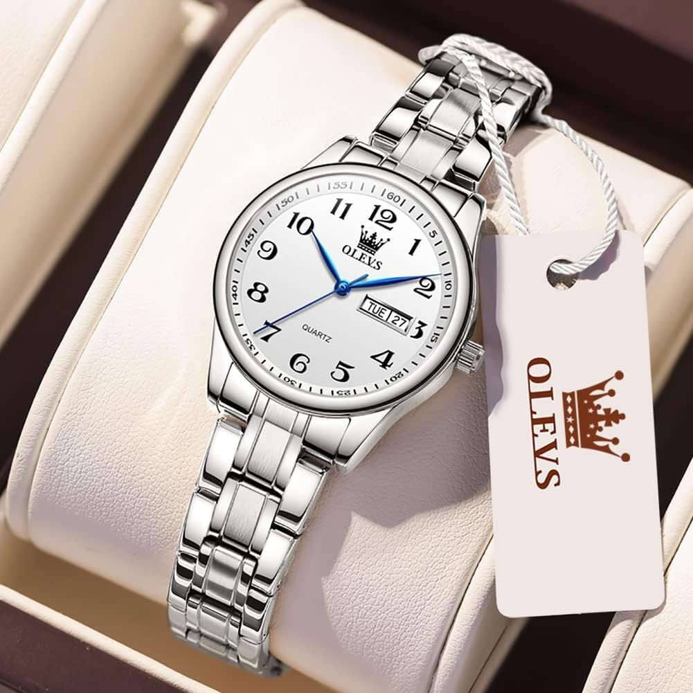 Elegant Women's Stainless Steel Waterproof Watch - Gold & Silver Large Dial