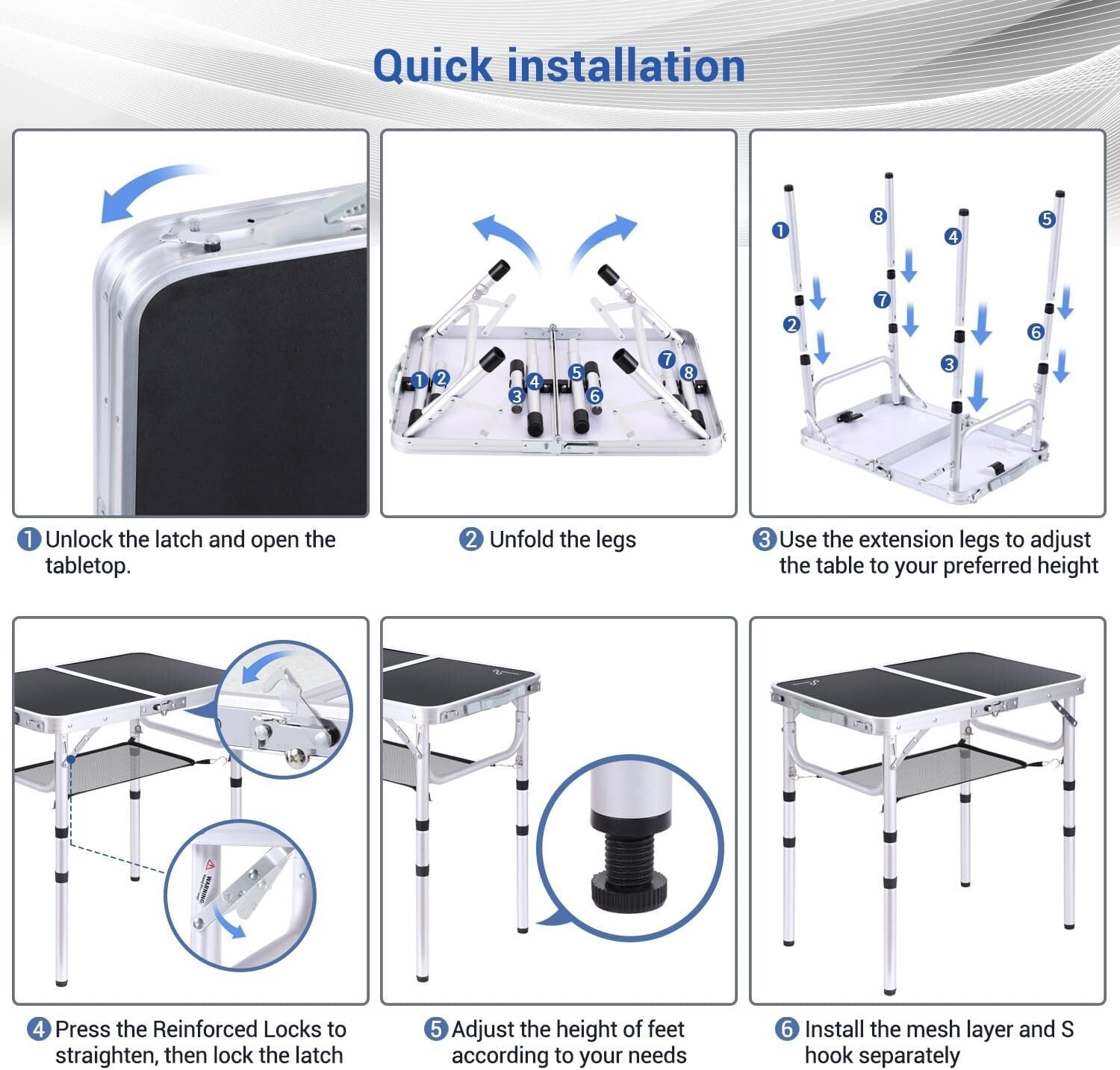 Adjustable Hiking Table with Mesh Storage - Portable Folding Table (23.6"x15.7")