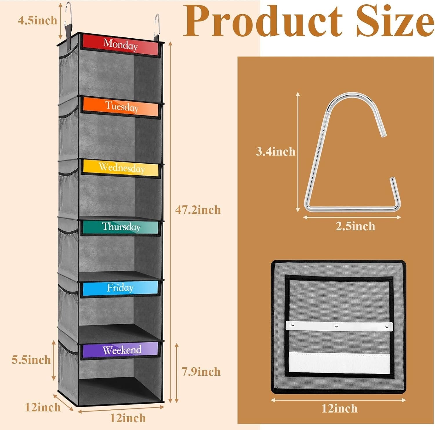 Durable Weekly Clothes Organizer - 2 Pack Hanging Design for Kid's Closet