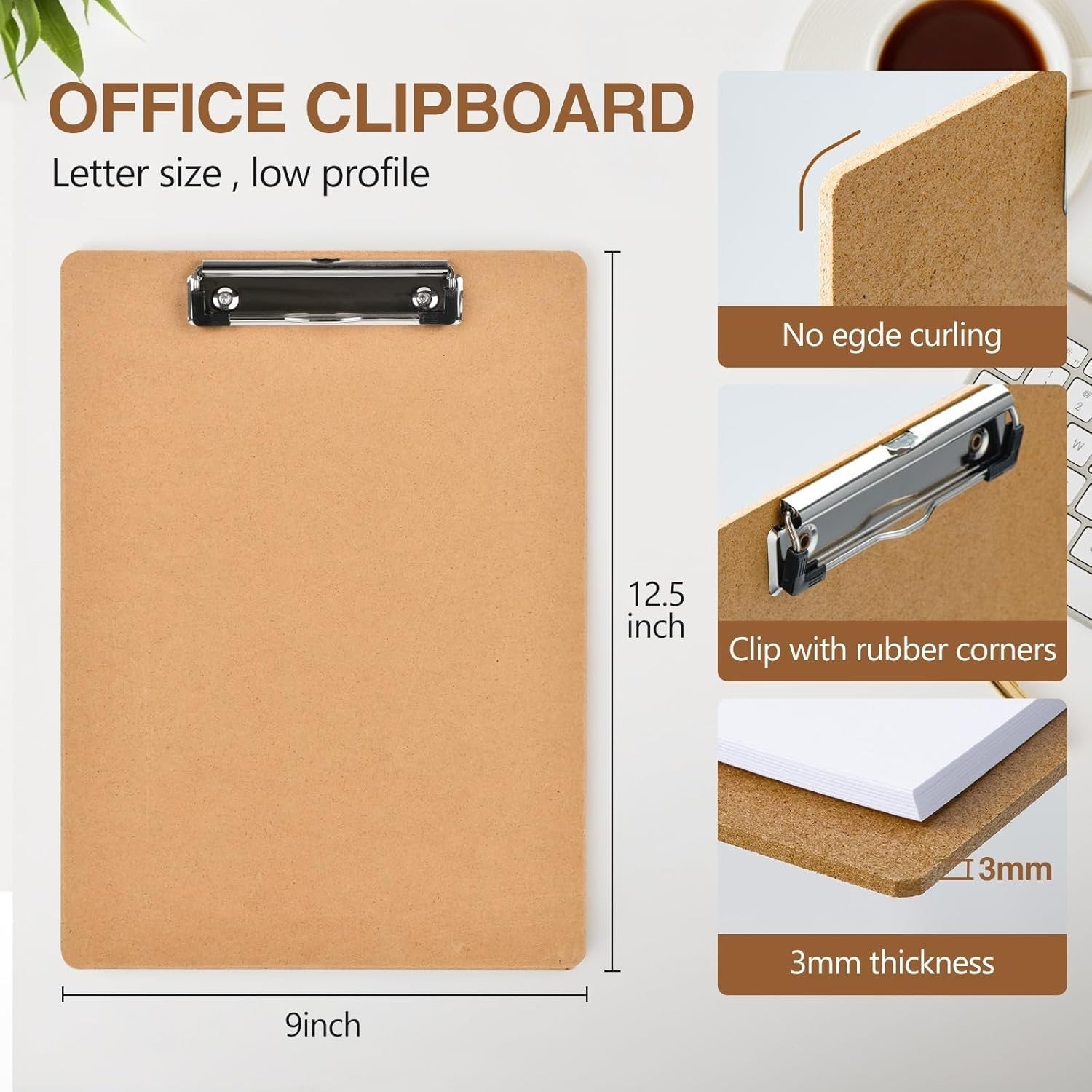 8.5 x 11 Wooden Clipboards with Low Profile Clip - Perfect for Work & Classrooms