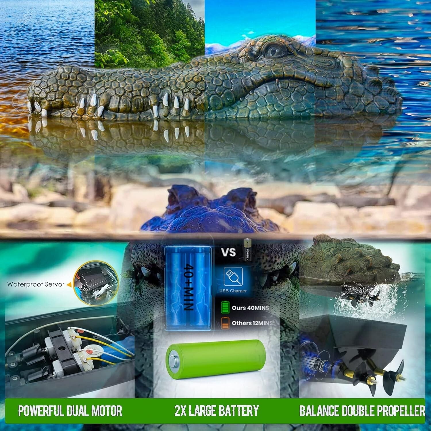 Large RC Alligator Head Boat - Rechargeable Prank Toy for Lakes & Pools