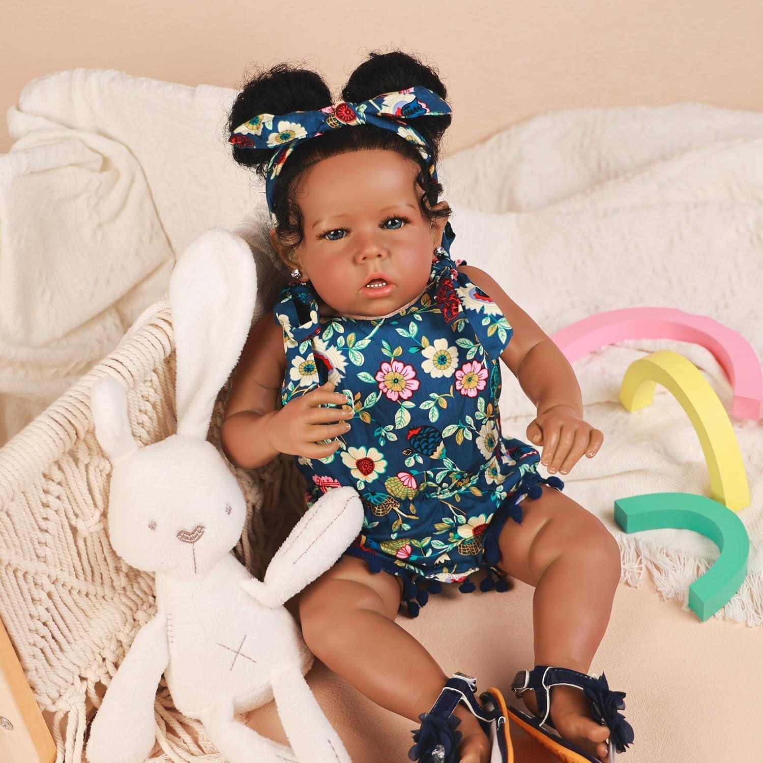 20-Inch Realistic African American Reborn Baby Doll with Curly Hair - Gift Ready