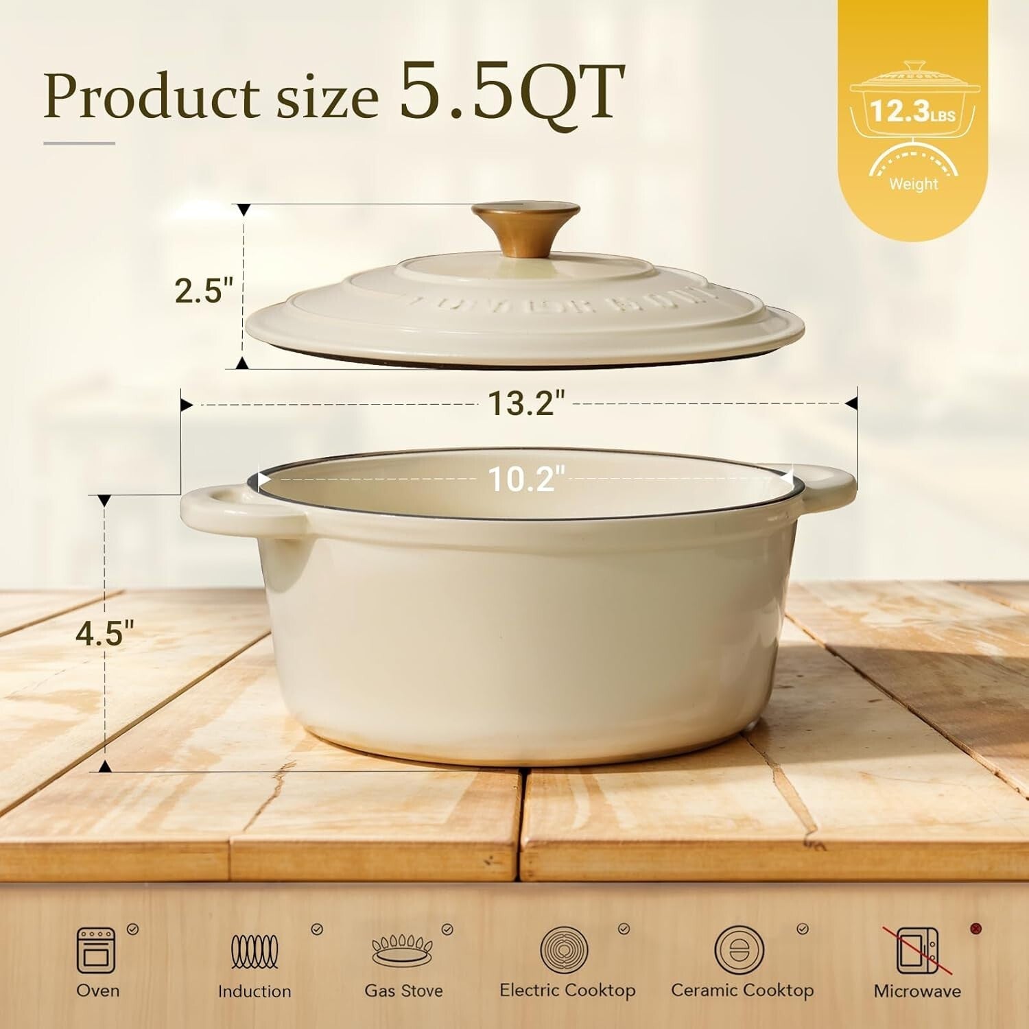 Exceptional Heat Retention 5.5QT Cast Iron Pot with Lid & Potholders Included