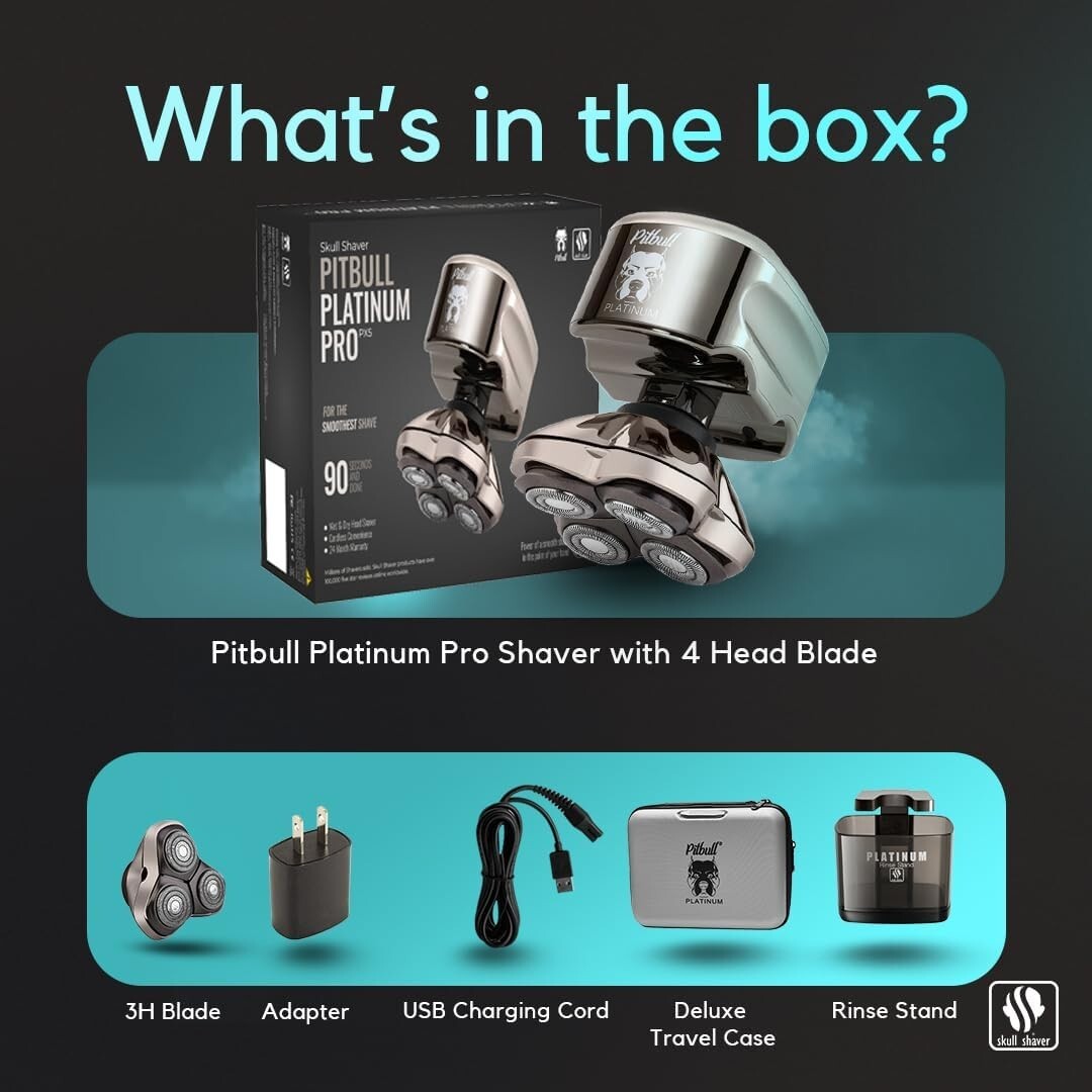 Pitbull Platinum PRO PX5 Waterproof Head and Face Shaver with Travel Case