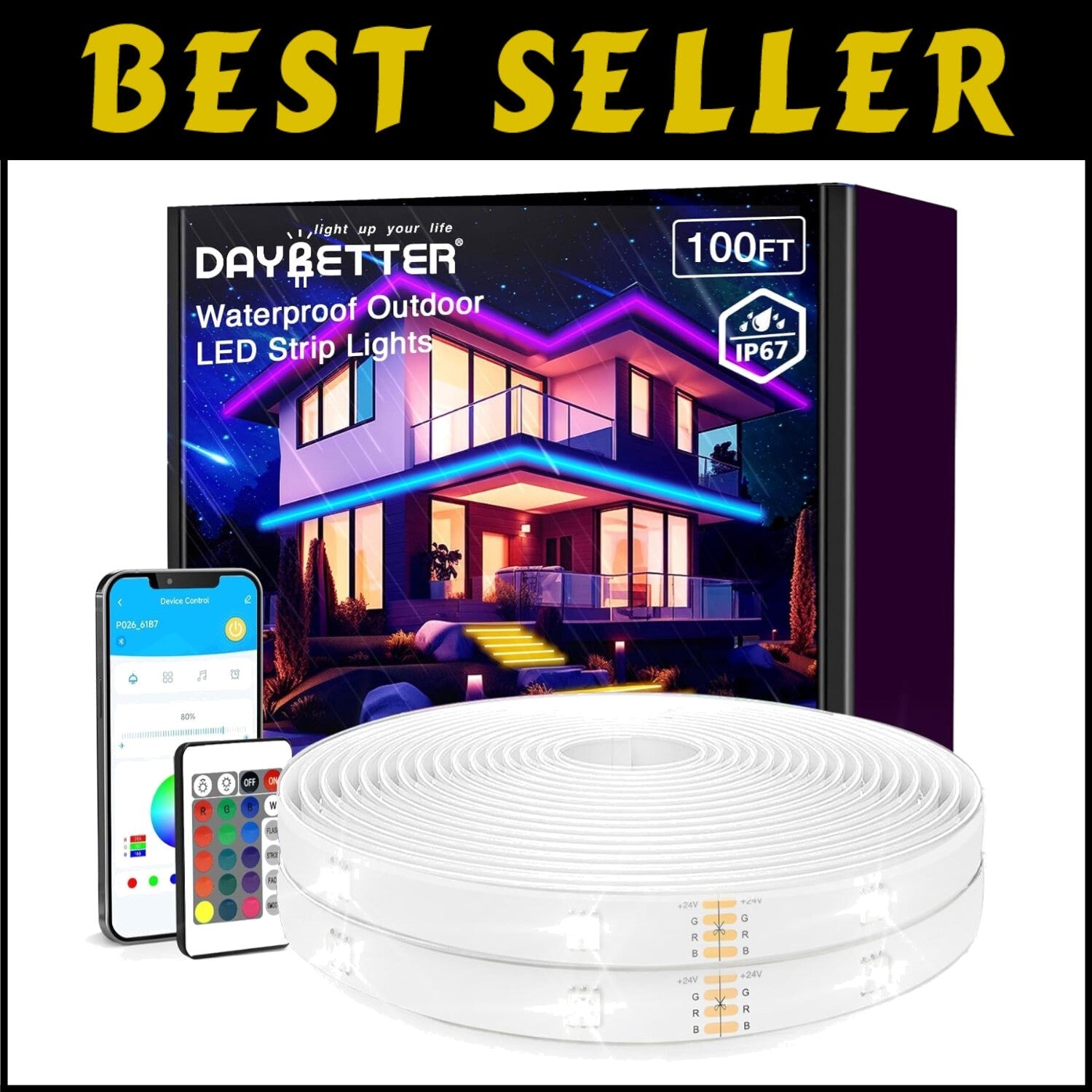 Dimmable 100ft LED Light Strips for Outdoor Use, Waterproof with Timer Features