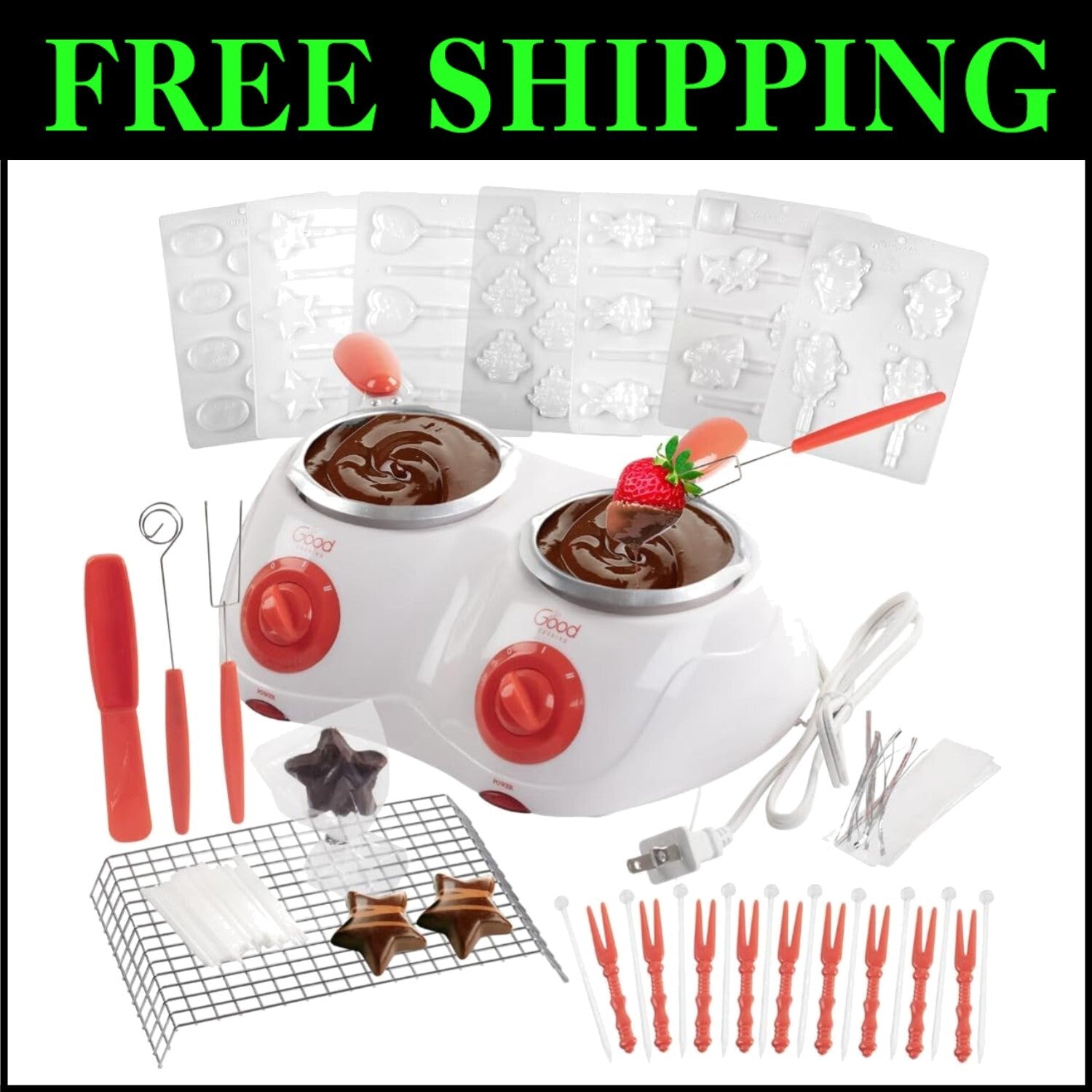 2-Cup Dual Chocolate Melting Gift Set with Molds - Ideal for Father's Day Treats