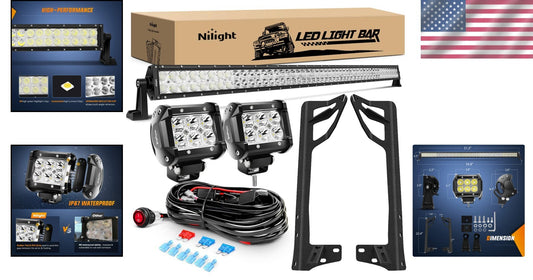 Bright 300W 52-Inch LED Bar with 4-Inch LED Pods & Wiring for Jeep Off-Road Use