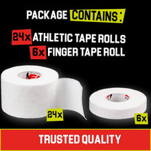 Load image into Gallery viewer, Premium Sports Tape Bundle - 24 Rolls and 6 Finger Rolls for Ultimate Protection