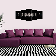 Load image into Gallery viewer, Ready to Hang Moon Phases Art - Elegant Black &amp; White Lunar Canvas Paintings