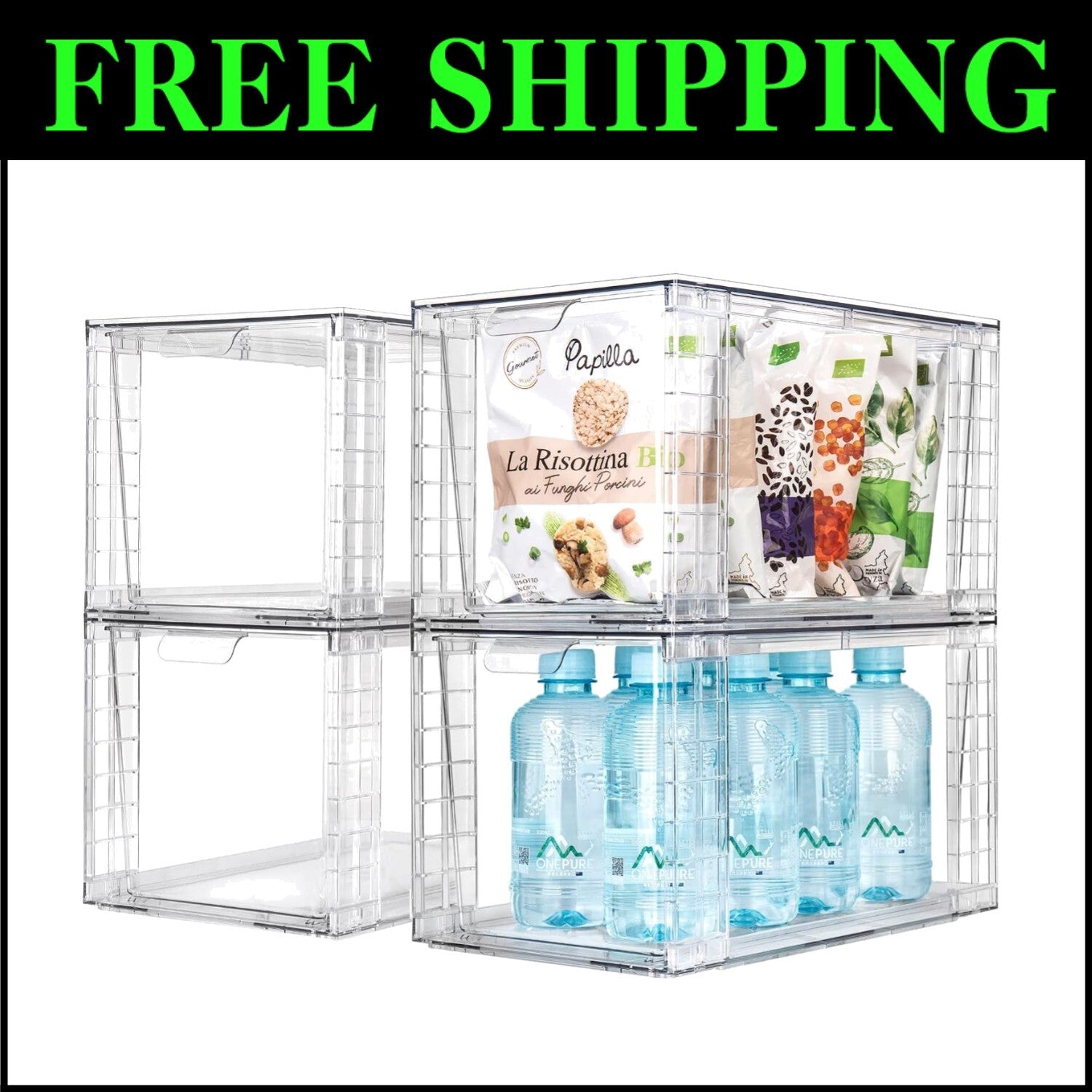 Multi-Use Clear Organizing Bins - Stackable Drawer Set for Kitchen & Bathroom