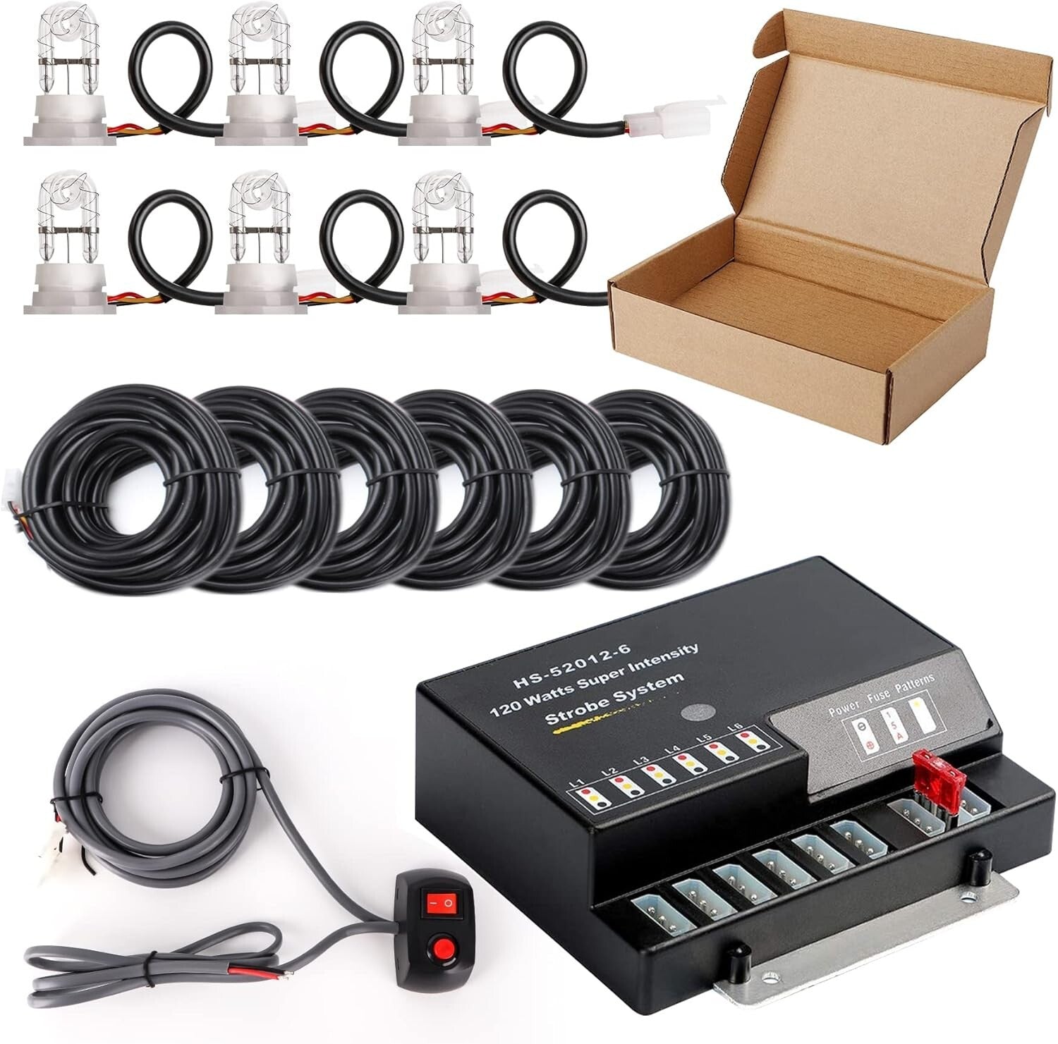 Emergency Strobe Lights Kit: 6 Hid Bulbs with 13 Flashing Modes and 16 ft Cord