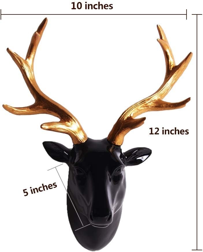 Lightweight Black Faux Deer Head with Gold Antlers - Perfect for Unique Wall Art