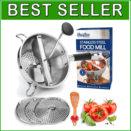 Durable Stainless Steel Food Mill with Three Milling Discs & Non-Slip Design