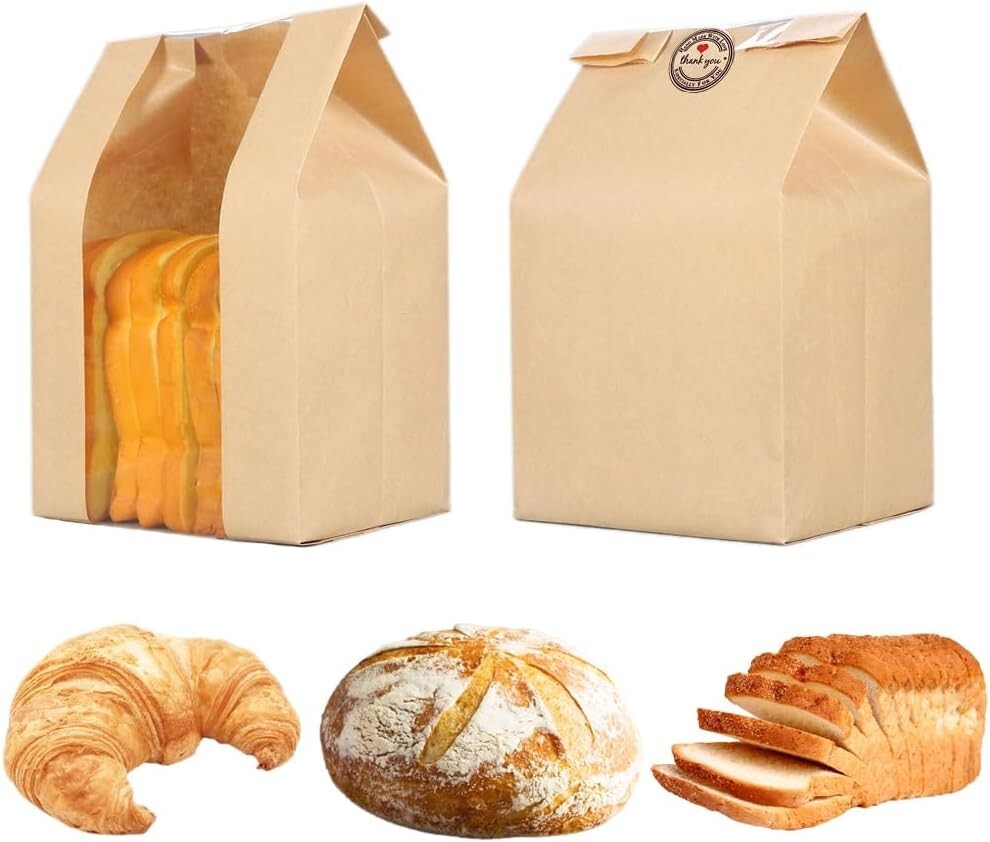 200 Large Kraft Paper Bread Bags with Window for Baking & Gifting - 12.6x8.3x4.0