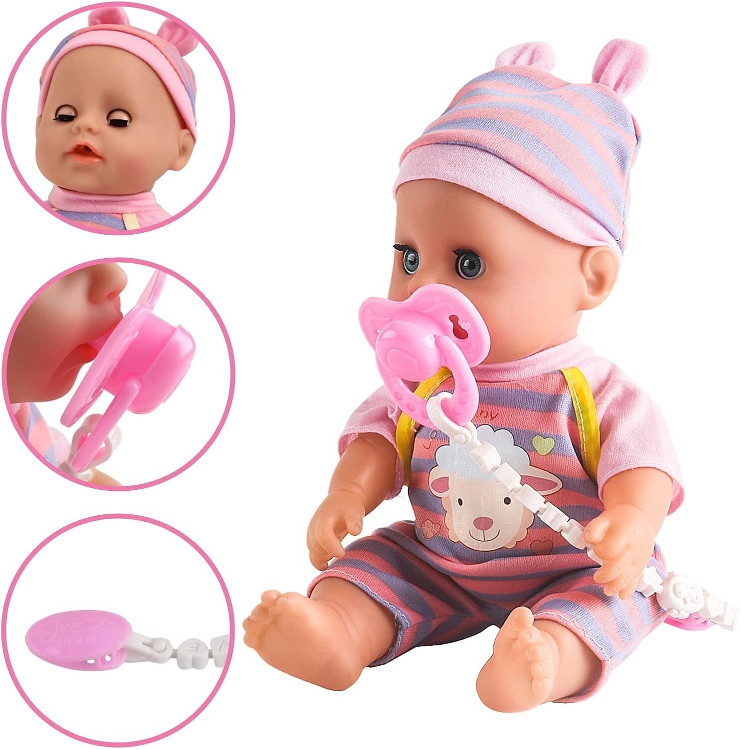 Safe 12” Baby Doll Toy Set with Crib, High Chair & Accessories for Pretend Play