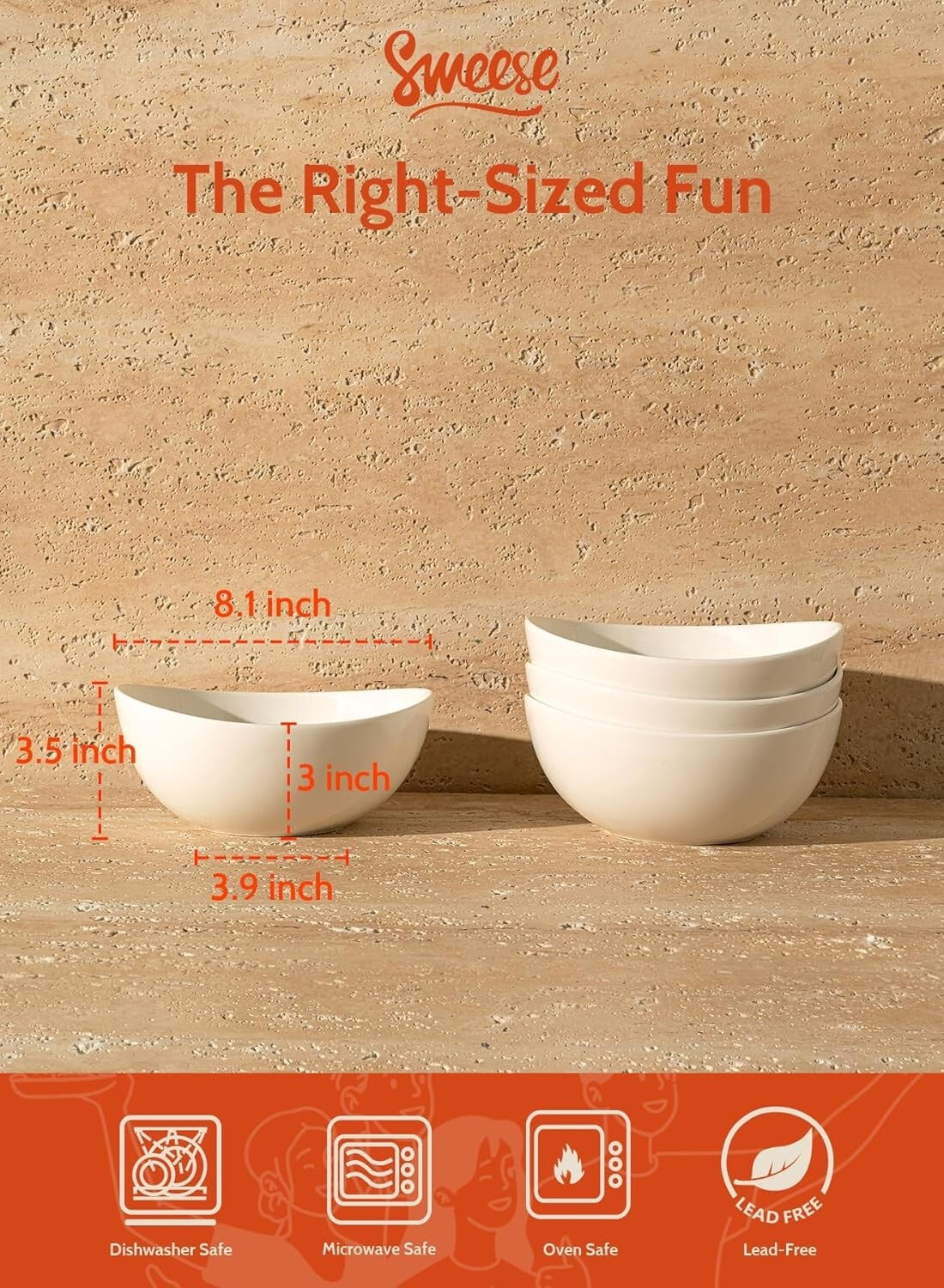 Elegant 8-Inch Porcelain Serving Bowls Set - Perfect for Salad, Soup, and Snacks