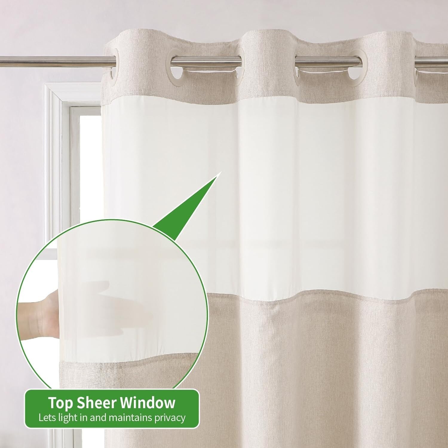 Luxury Linen Textured Waterproof Shower Curtain with Snap-in Liner Set, Cream