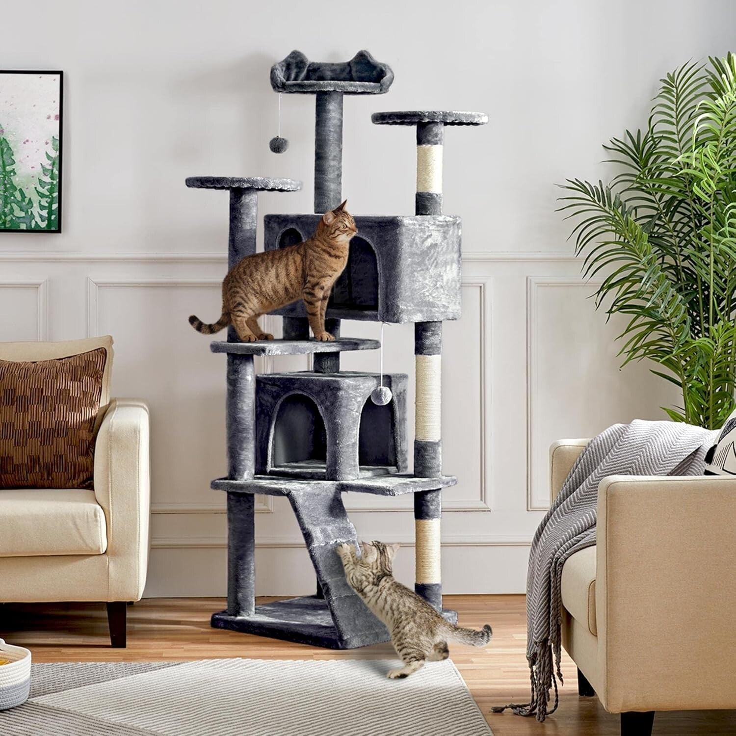 Premium 70in Cat Tower with Cat Condos, Scratch Posts & Indoor Activity Center