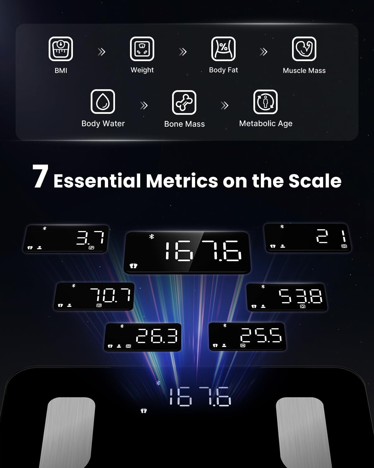 Elegant Black Body Composition Analyzer with LED Display & Bluetooth Integration
