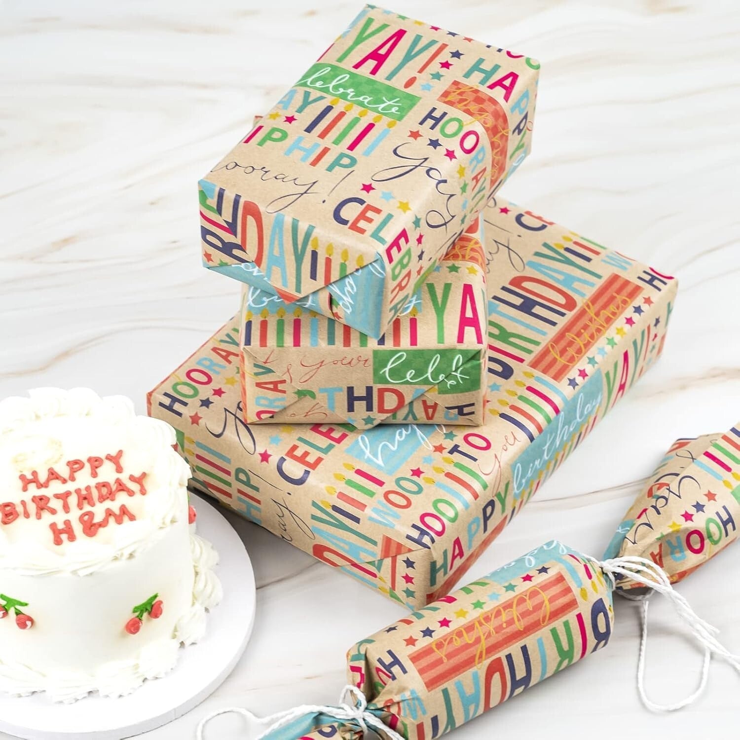 Crease-Free Kraft Birthday Wrapping Paper Roll - 30” x 100’ for All Occasions