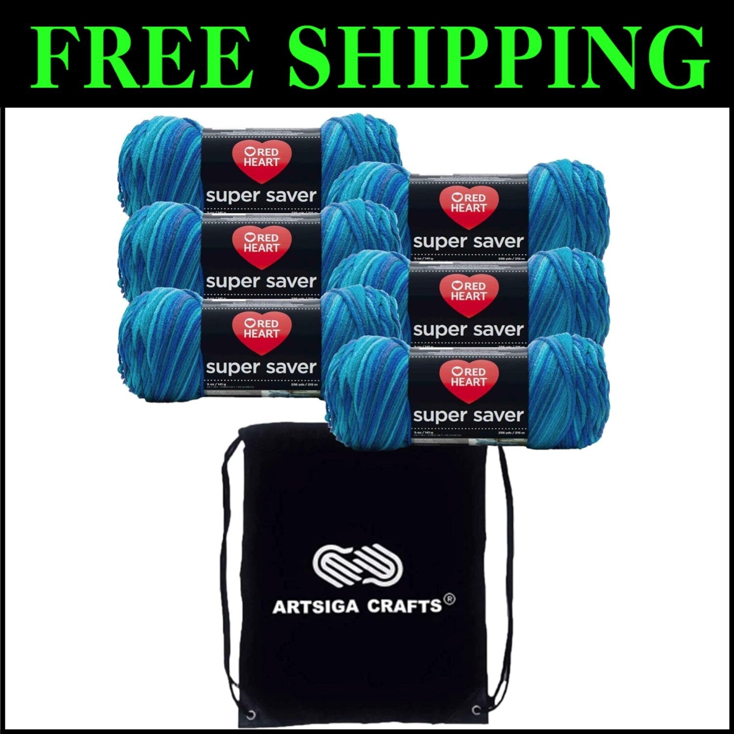 Super Saver Macaw Yarn - 6 Skeins in Same Dye Lot with Drawstring Project Bag
