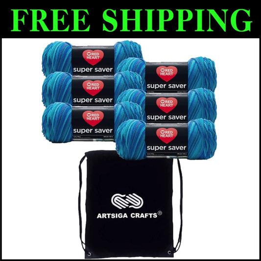 Super Saver Macaw Yarn - 6 Skeins in Same Dye Lot with Drawstring Project Bag