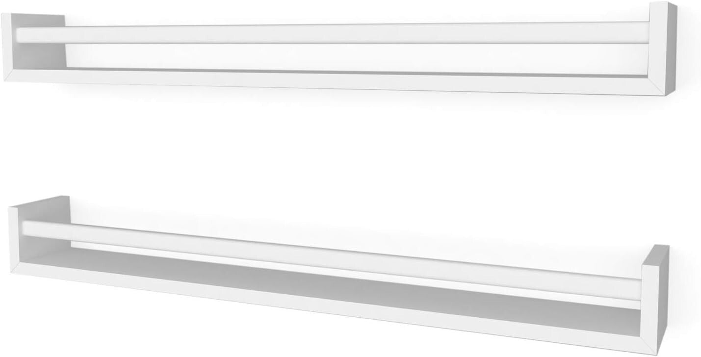 32" Wood Floating Bookshelves with Safety Rails for Toddler's Room - Set of 2