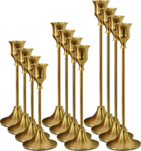 Load image into Gallery viewer, 12-Piece Brass Gold Vintage Candlestick Holders for Weddings and Celebrations