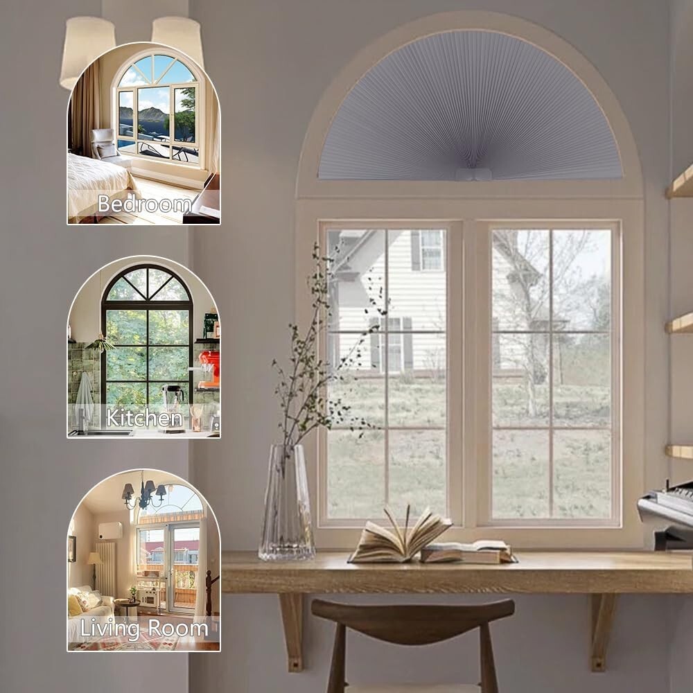 Customizable Dark Gray Blackout Shades for Arch Windows, 36" Radius, Cordless
