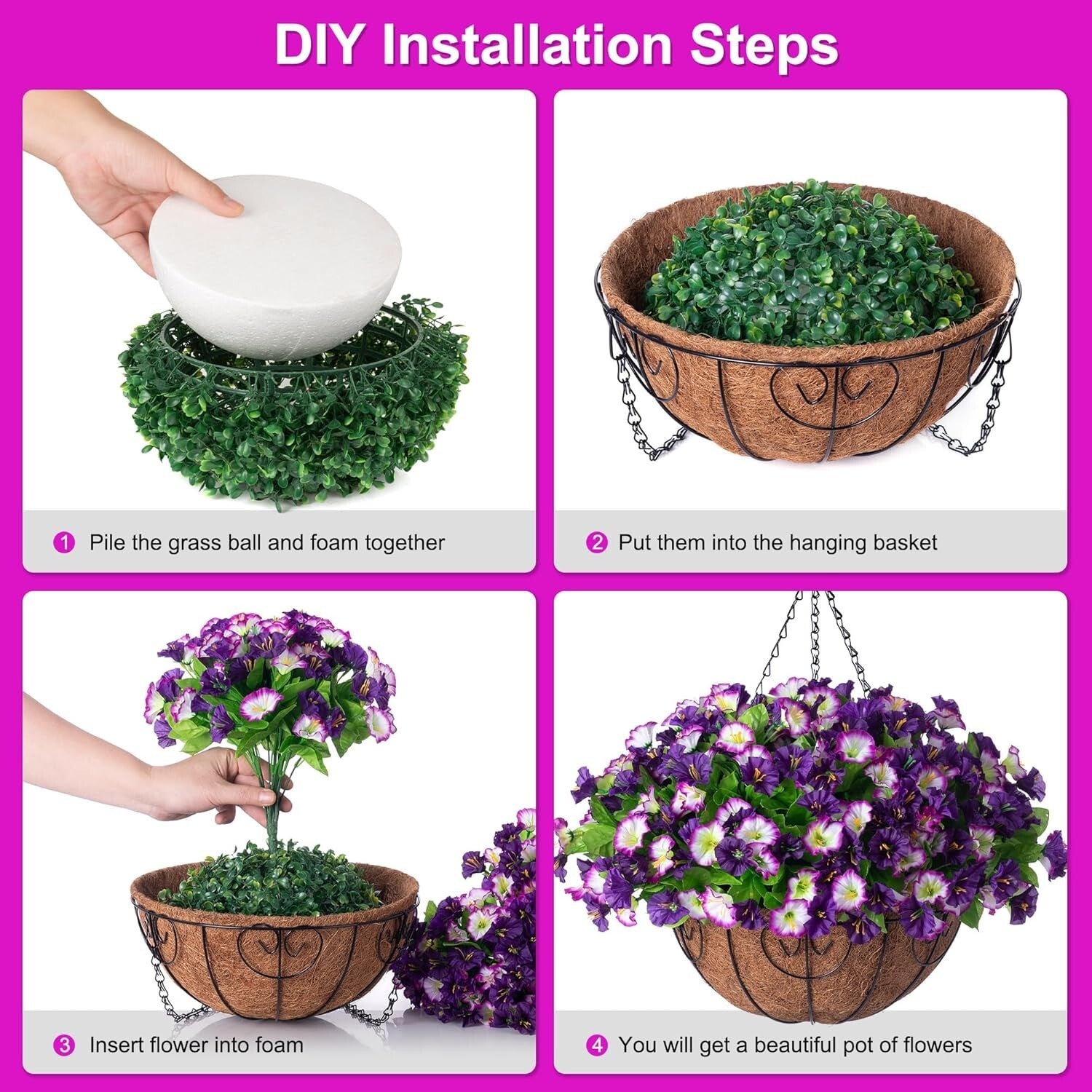 DIY 12-Inch Hanging Flower Arrangement with Lifelike Petunias & Morning Glories