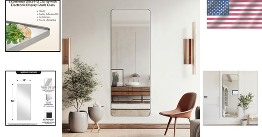 Modern 48"L x 18"W Full Length Mirror with Stainless Steel Frame - Easy Install