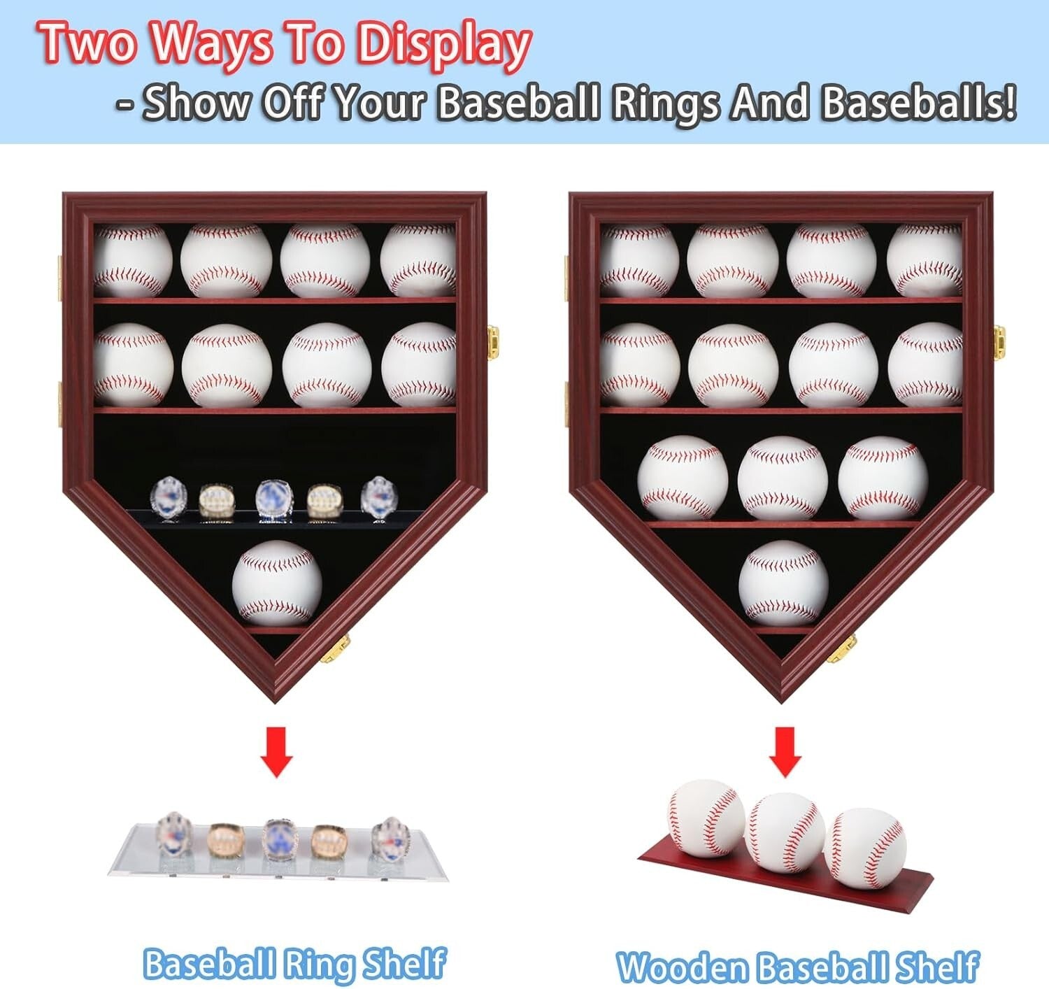 Wall-Mounted Baseball Display Case to Showcase 12 Balls & 5 Championship Rings