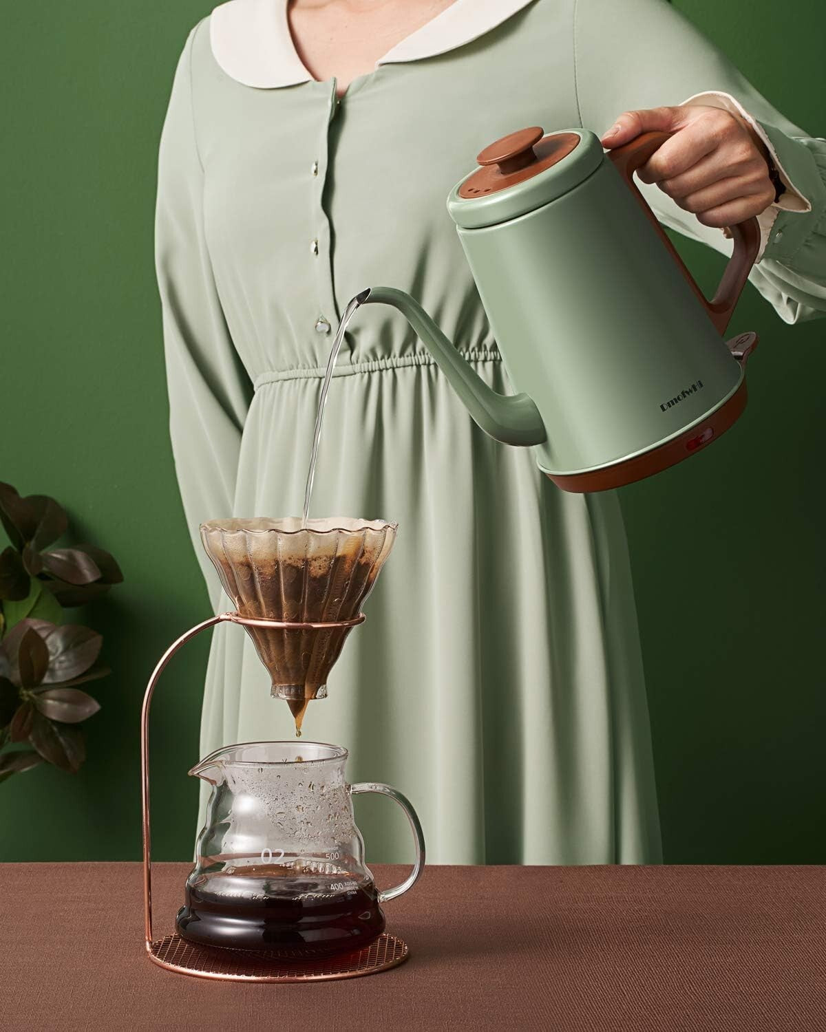 304 Stainless Steel Electric Kettle with Gooseneck Spout - 1L Capacity in Green