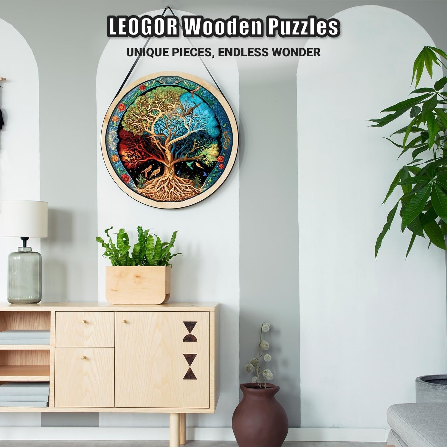 Extra-Thick Round 500-Piece Wooden Puzzle with Creative Hand-Shaped Pieces