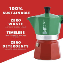 Load image into Gallery viewer, Iconic Moka Pot in Red and Green - 130ml Stovetop Espresso Maker for Travelers