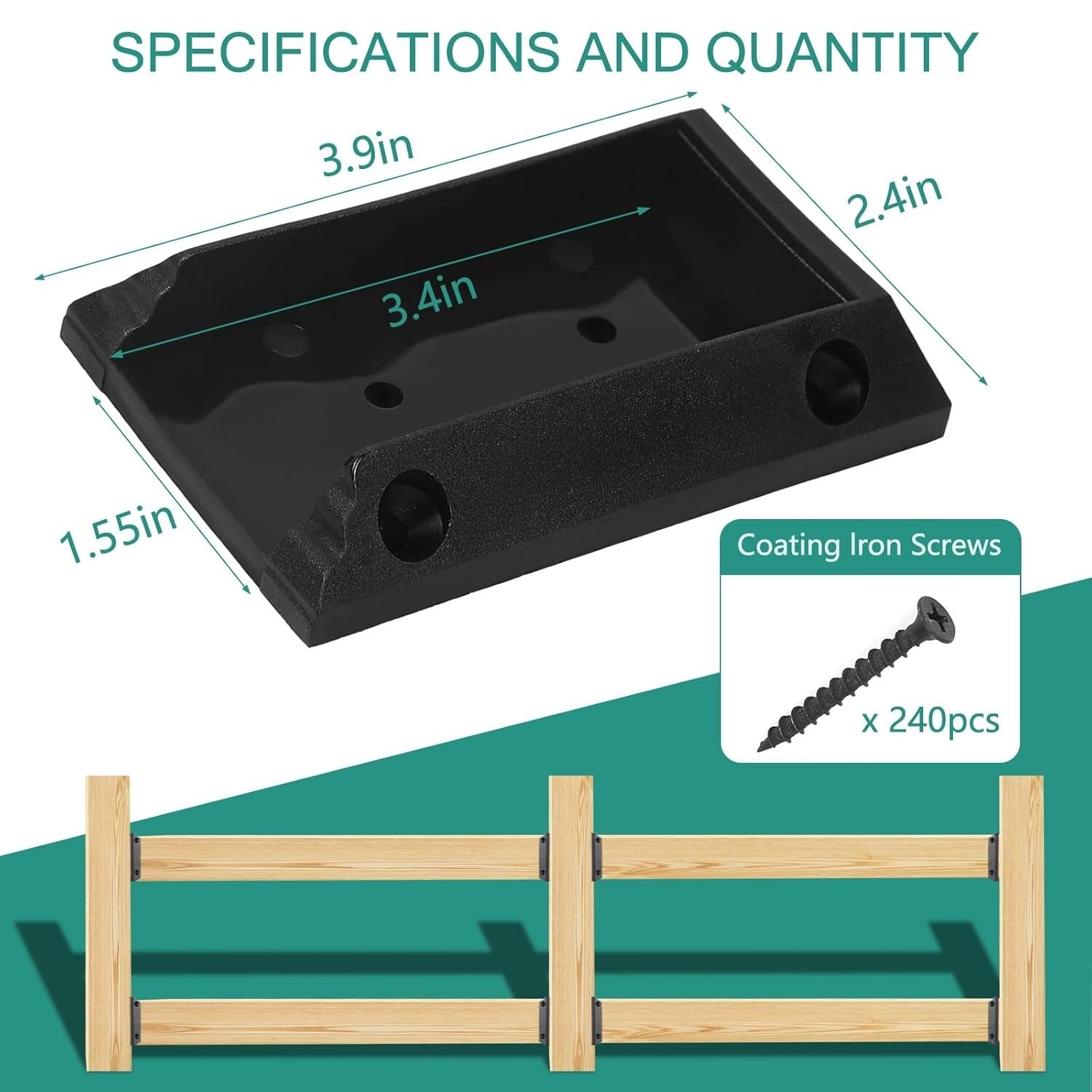 Corrosion-Resistant Deck Railing Brackets: 40 Connectors with 240 Black Screws