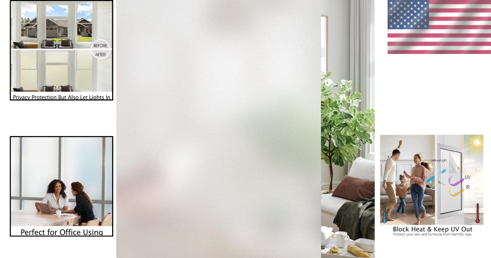 Frosted Window Privacy Film - UV Blocking, Heat Control, Easy Static Cling