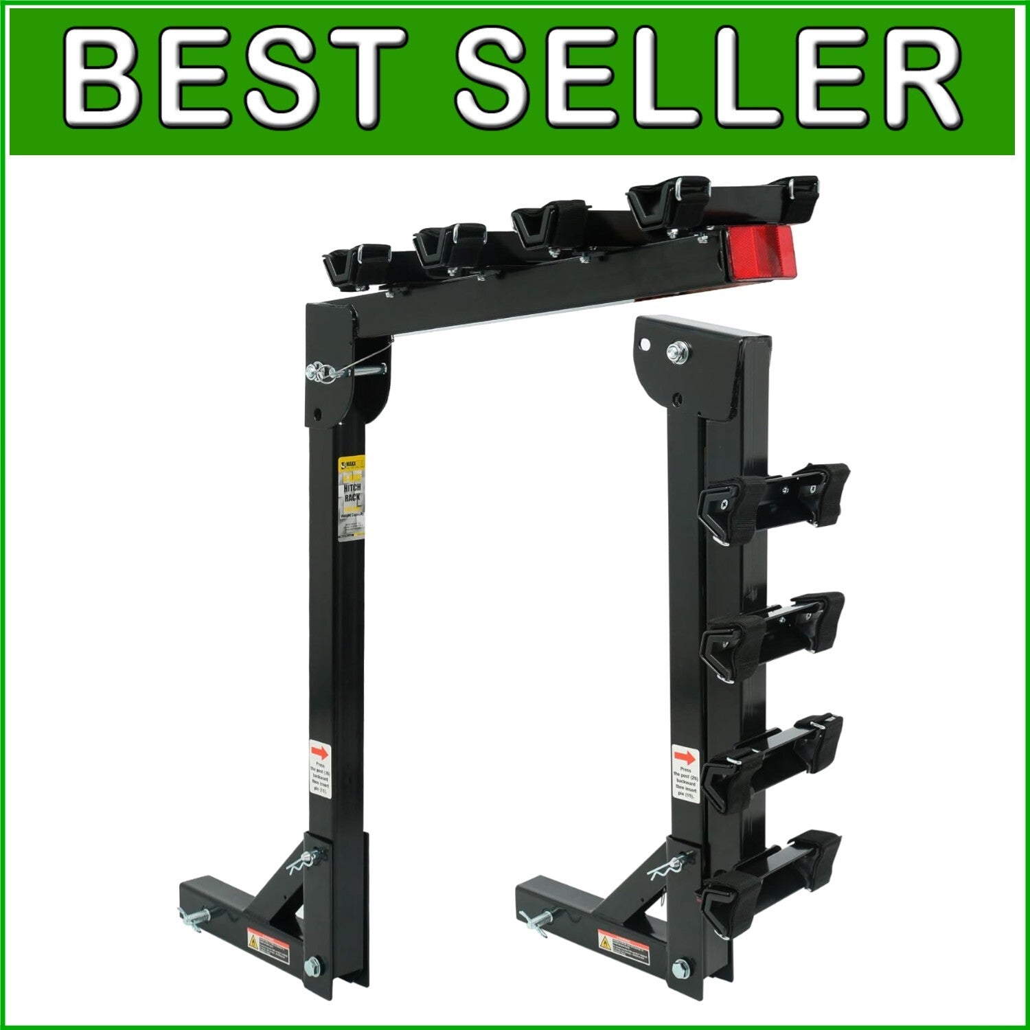Durable Black Hitch-Mounted 4-Bike Carrier with Reflector - 150 lbs Capacity