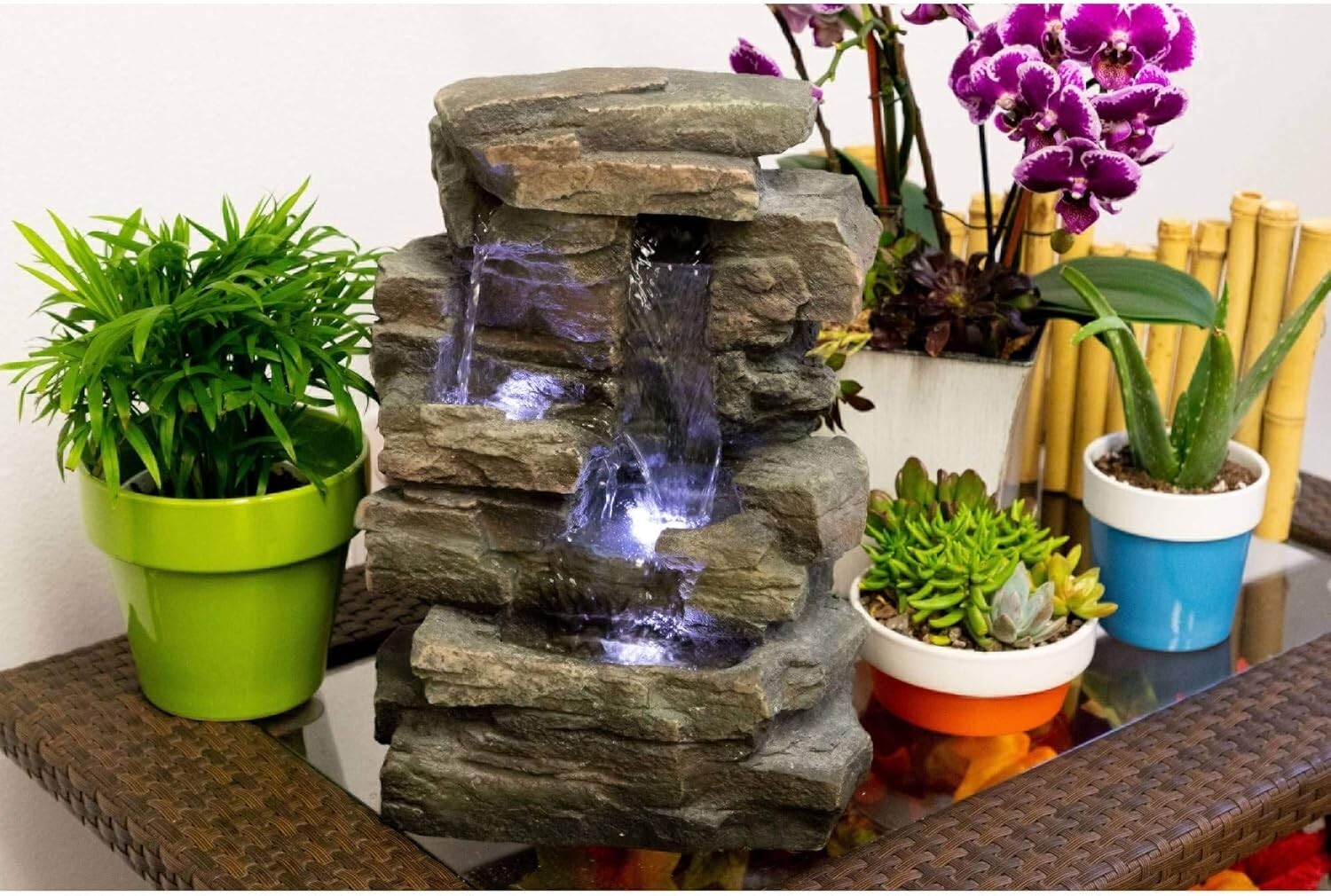 Decorative 4-Tier Tabletop Water Fountain with LED - Serene Ambiance Gift